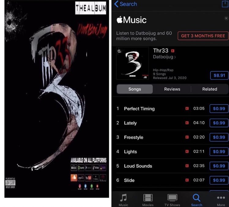 TheOnlyJUG's tweet photo. THR33 Out Now #LinkInBio @Spotify #SpotifyArtist #UnsignedHype #Arkansas #LilRock 🥵🔥 https://t.co/xlZqRB5v1m