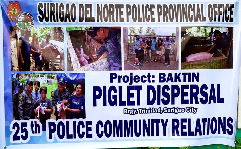 pro13caraga's tweet photo. Amid Covid-19 crisis, SDNPPO continues to spread help through Project: "Baktin" (Piglet Dispersal) @DIPOEM1 @pro2_pnp @PCADG_PNP https://t.co/I0tM8c1A3k