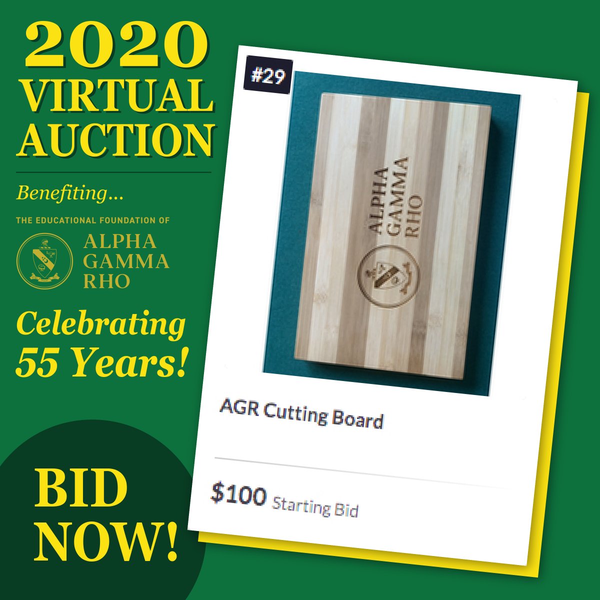 We've added another cutting board to the Online Silent Auction--the first one sold out in minutes!  Donated by the Apha Iota Chapter, this oak cutting board contains the AGR branding on both sides...would look great in any kitchen! Click the link &amp; bid!

one.bidpal.net/agrauction
