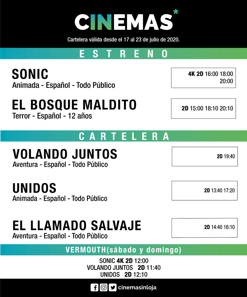 cinemasinloja's tweet photo. El erizo más querido del mundo de los videojuegos está de regreso en #CinemasIn 💥
Hoy todas nuestras funciones tienen precio especial: $1,75 🤩 https://t.co/VA2YioT1uJ