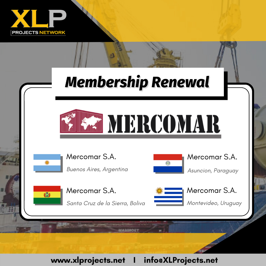 XLPNetwork's tweet photo. We are pleased to announce that Mercomar S.A. in Argentina, Bolivia, Paraguay, and Uruguay has renewed their membership to XLProjects!
#AINetworks #LogisticsNetwork #freightnetworks #XLProjects #ProjectCargo #heavylift #projectforwarding #ProjectLogistics #oversize #mercomar https://t.co/RCTwh2NGCt