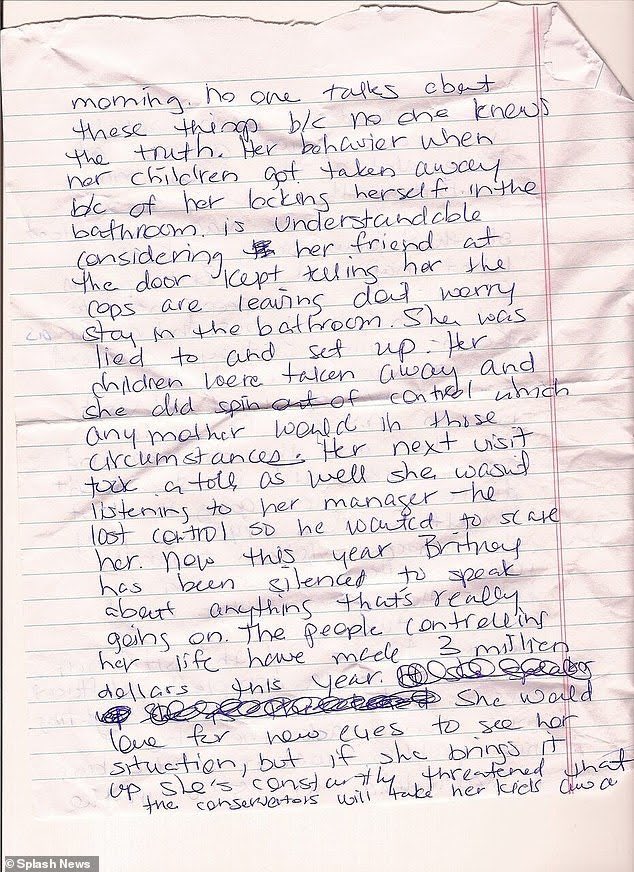 a heartbreaking letter written in third person by britney, explaining how she has been plotted against by her team: