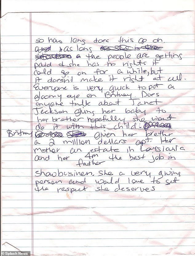 a heartbreaking letter written in third person by britney, explaining how she has been plotted against by her team: