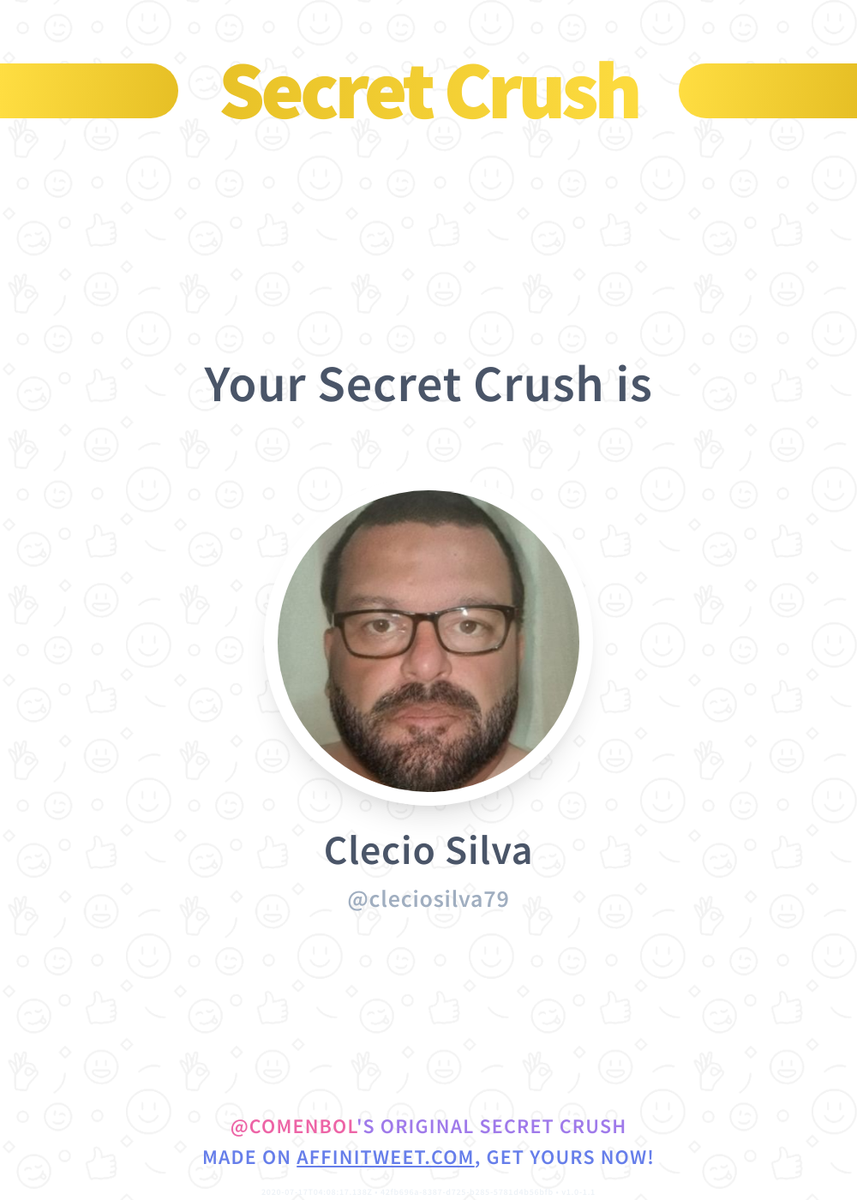#Affinitweet Secret Crush
cleciosilva79 secretly loves you! 😳
Who loves you in secret?
via affinitweet.com/secret-crush