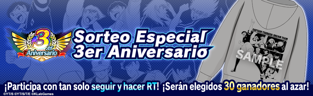 tsubasaDT_es's tweet photo. ¡Sorteo Especial 3er Aniversario!

¡30 afortunados se llevarán una sudadera original limitada!

Participa:
1 Síguenos en Twitter  (@TsubasaDT_es)
2 Haz RT a este post

Periodo: Hasta el 24 de julio 11:59 pm JST

Términos y condiciones:
https://t.co/KTRmRTQahk
 #TsubasaDT3Y https://t.co/a6yvU3YLTQ