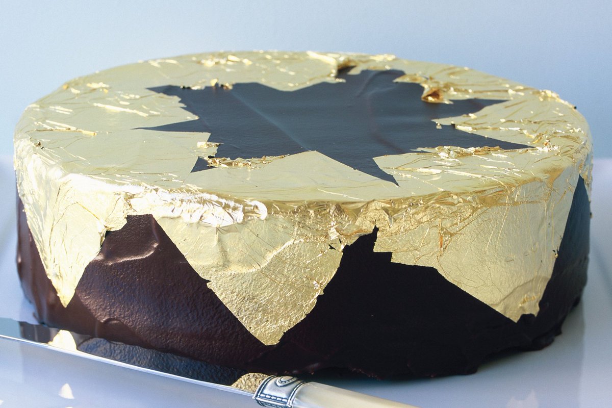 saiko metori as chocolate cake with gold leaf topping