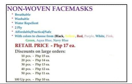 Selling these washable and colorful masks as well. Mas makakamura kayo if bulk order kesa sa tingi. DM me for inquiries.