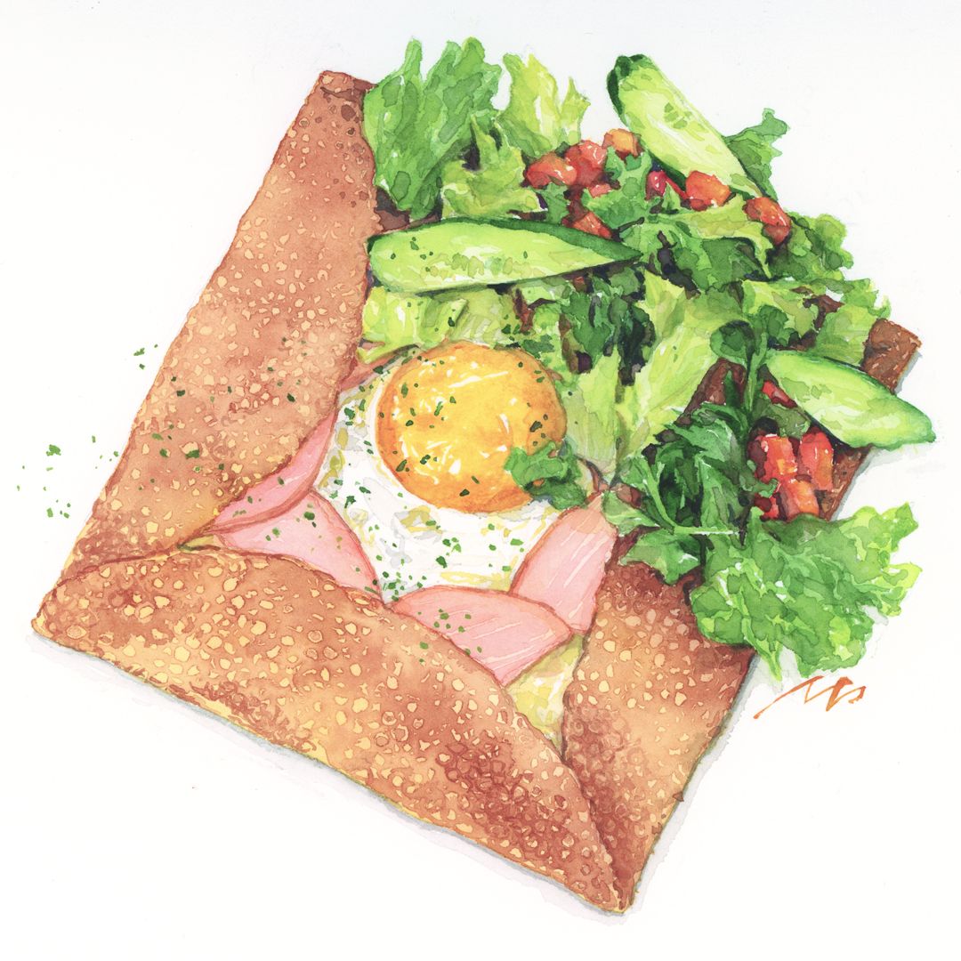 イナコ Galette ガレットも好物です パリ旅行で量の多すぎる外食に参った時の救いでもありました笑 Watercolor Illustration Foodillustration Watercolorfood Foodillustrator 水彩 수채화 食べ物イラスト 食べ物イラストレーター Galette
