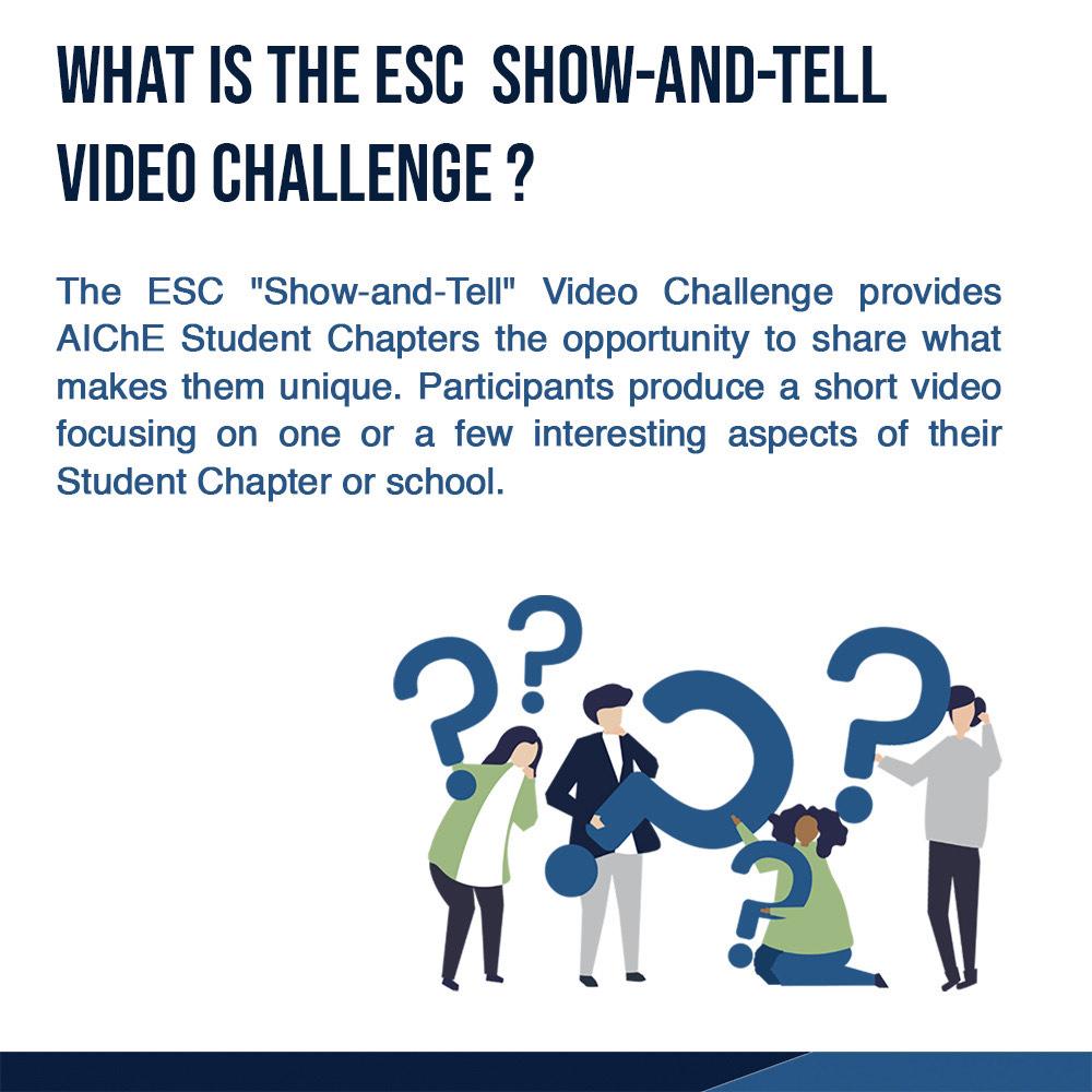 aiche_esc's tweet photo. *ESC “Show-and-Tell” Video Challenge*

🌎 The ESC “Show-and-Tell” Video Challenge provides AIChE Student Chapters worldwide to share what makes them unique 

🎥 Participants should produce a short video focusing on one or a few interesting aspects of their Student Chapter. https://t.co/fEuuIC3S1m
