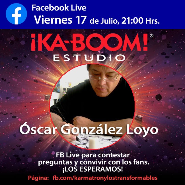 Karmatron's tweet photo. No olviden que este viernes a las 9:00 p.m. tenemos #FBLive con @oscargloyo para contestar todas sus preguntas y convivir un rato con los Karmafans.

¡Avísenle a sus amigos y no falten!

#kaboomestudio #editorial #karmatron #comic #comicbook #comicmexicano #comicdeautor #mexico https://t.co/jmMCckR9d5