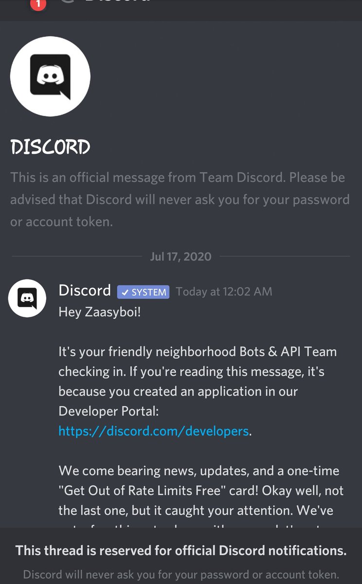 Zaas_yt's tweet photo. @discord so I recieved an "urgent message" and I saw and thought, "wow, that's kind of sketchy looking. Cam you confirm if this is a legit or a scam? If this image doesn't really help I can provide more. https://t.co/4bqsauRh9m