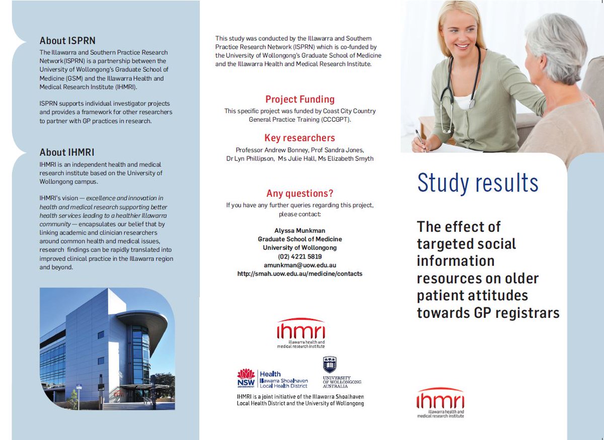 UOWGP's tweet photo. We have created a resource from the findings of our research into "The effect of targeted social information resources on older patient attitudes towards GP registrars" https://t.co/VPd6VtwaKj