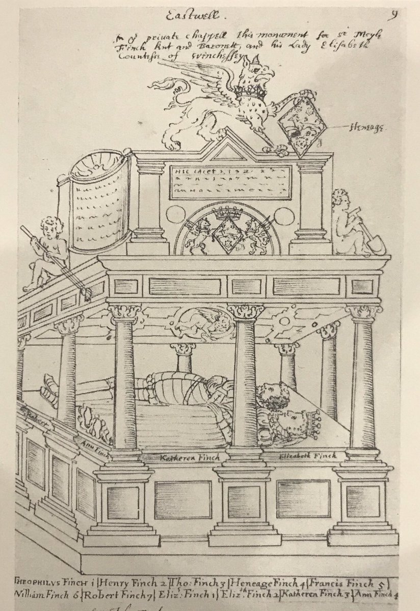 This monument originally had an elaborate canopy. This was removed in 1756, over fears it was unstable, but luckily, a drawing of it survives in the Society of Antiquaries’ archive.5/7