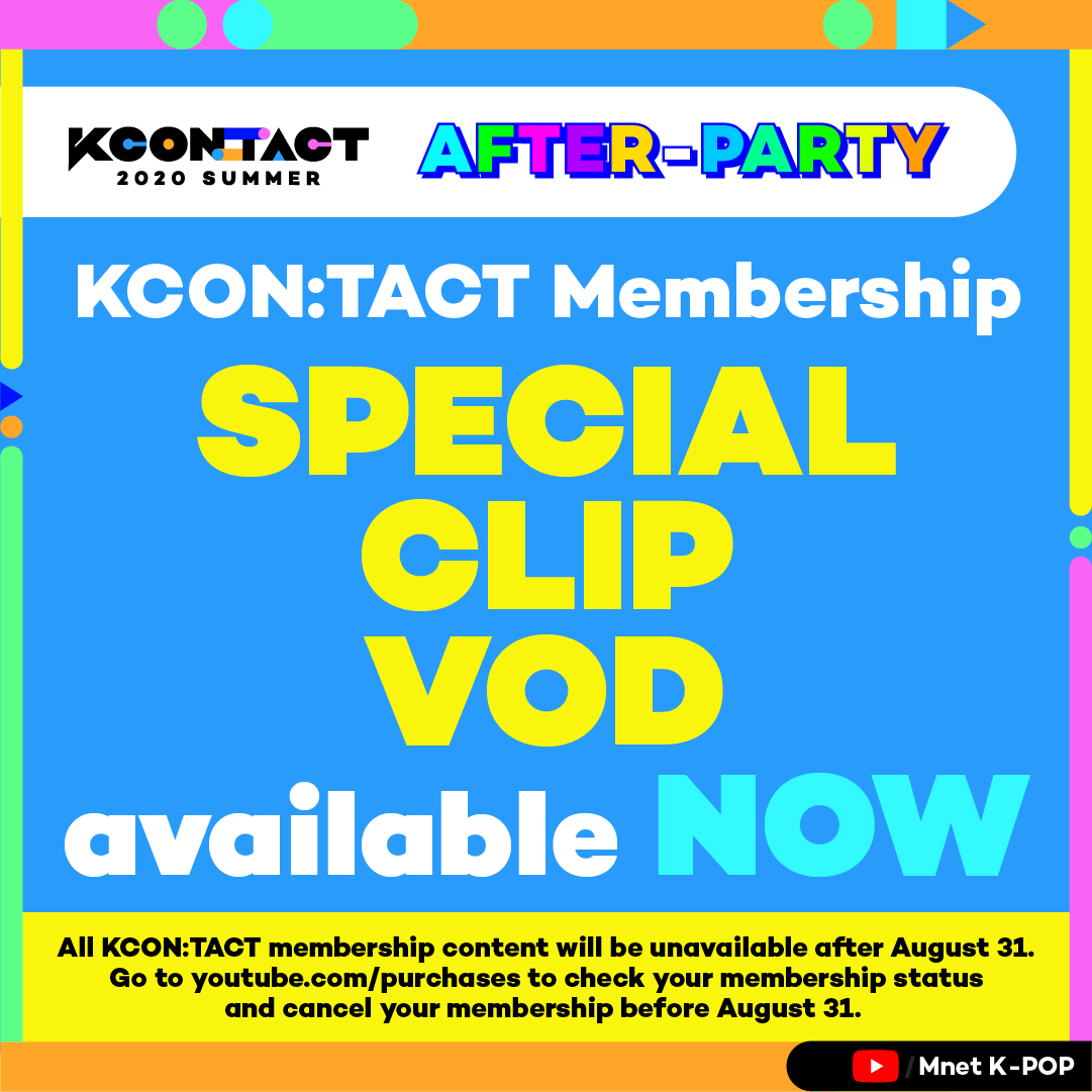 KCON_official's tweet photo. [KCON:TACT 2020 SUMMER] SPECIAL CLIP VOD

The #KCONTACT Special Clip VOD is now available on #MnetKpopYouTube !

Check it out right now!

※ All KCON:TACT membership VOD will be available until August 31.

▶ WATCH NOW: https://t.co/fD94gOJvcV
#KCON #LetsKCON247 #KCON2020 https://t.co/cKAAgFUq1z