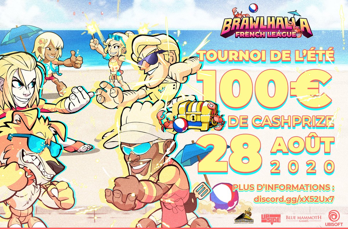 BrawlhallaFL's tweet photo. Préparez vous cet été car notre tournoi 2v2 organisé avec @ElectrifiedTea1 est en chemin. 
Pour s’inscrire : 
https://t.co/WPQFWU3W7g

Si vous avez la moindre question n’hésitez pas à passer par notre Discord. 
https://t.co/ezxjNNRKJw
#brawlhalla #bhesports #brawlhallafr https://t.co/oRxfYHac5u