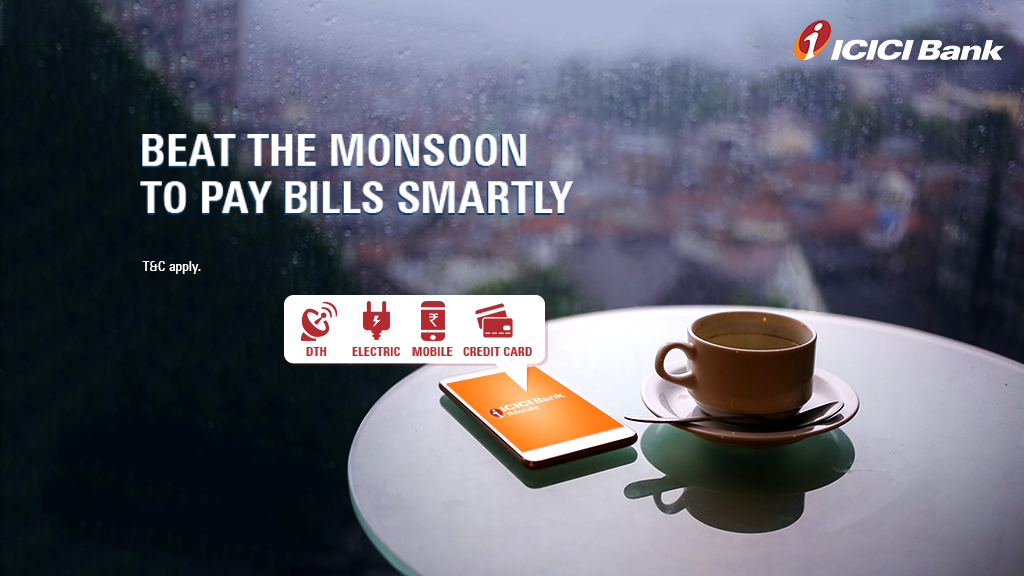 ICICIBank's tweet photo. #BeMonsoonSmart and easily manage your bill payments –
 
✅ DTH 📡
✅ Electricity 💡
✅ Mobile 📱
✅ Credit card 💳

and more from the comfort of your home using the ICICI Bank iMobile app.

Download the app today: https://t.co/a9RvA09Tl4
#BankFromHome https://t.co/GZ7cWMK2j0