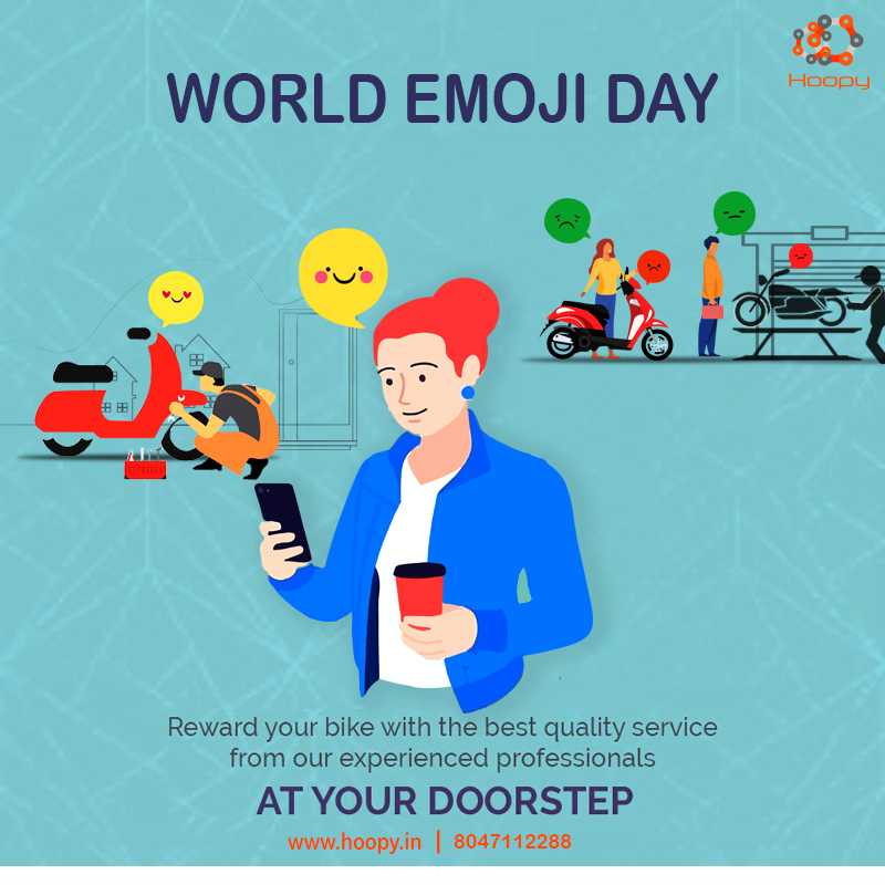 HoopyIN's tweet photo. Wish You a Very Happy #World #Emoji #Day!
𝗧𝗵𝗶𝘀 𝗗𝗮𝘆 𝗥𝗲𝘄𝗮𝗿𝗱 𝘆𝗼𝘂𝗿 𝗕𝗶𝗸𝗲 𝗮 𝗦𝗲𝗿𝘃𝗶𝗰𝗲 𝗮𝘁 #YourPlaceYourTime
#Ridesafe #Monsoon #maintenance #doorstep #hoopy #ridersafety #slowdownsavelives #Bengaluru #rain https://t.co/6QPPY8JOEs