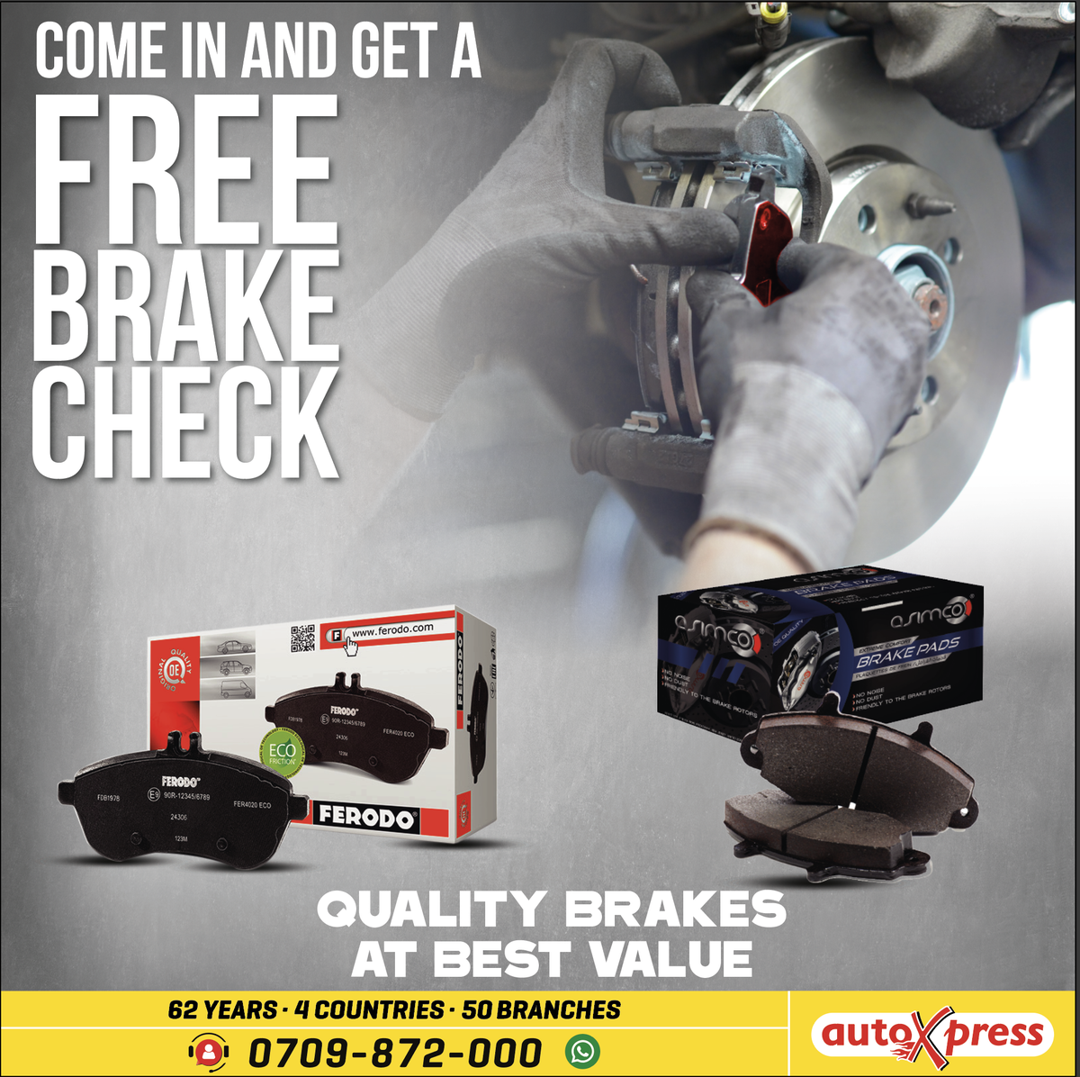 AutoxpressKenya's tweet photo. Get quality Ferodo and Asimco brake pads at AutoXpress, at great value! Call us on 0709872000 today.
https://t.co/lF2wF0UymN
#AutoXpress #LovedCarsLoveUs #Kenya #SafetyFirst #StopWhileYouCan #FerodoBrakes #AsimcoBrakes #DontCompromise #Brakes #CarBrakes https://t.co/4nzL3MLF8H