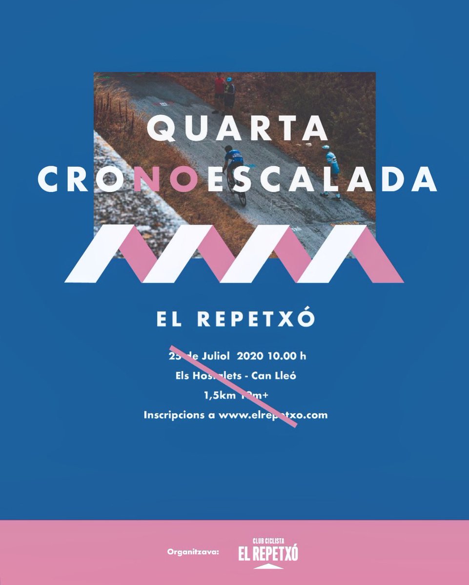 elrepetxo's tweet photo. La Comissió de Festes de Can Lleó i Els Hostalets ens acaba de comunicar que han decidit anul•lar tots els actes de la FM. Així doncs, la 4a Cronoescalada haurà d’esperar fins la Festa Major de l’any vinent. Agraïm a tots els col·laboradors i amics que ens han estat ajudant! https://t.co/RoDekSGxHD
