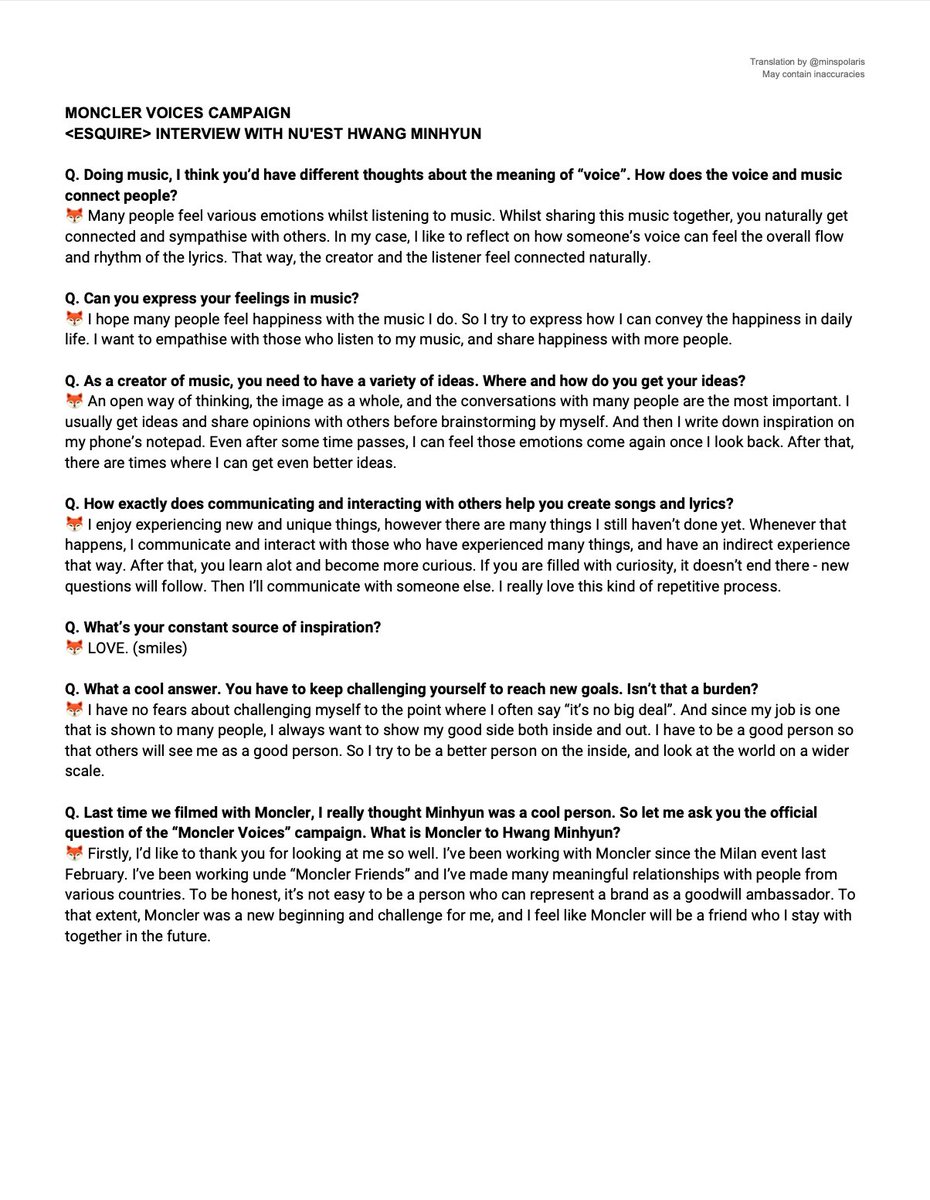 minspolaris's tweet photo. MONCLER VOICES CAMPAIGN
<Esquire Interview with NU’EST Hwang Minhyun>
Full English Translation 

#NUEST #뉴이스트 #민현 #황민현 https://t.co/DziVyZQ4wq