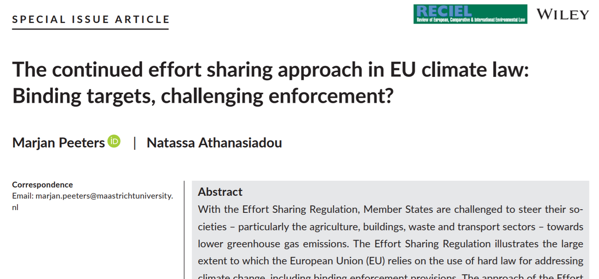 RECIELjournal's tweet photo. NEW in @RECIELjournal Early View & #OpenAccess: Marjan Peeters & Natassa Athanasiadou ( @MaastrichtEUlaw) examine how the EU's #EffortSharingRegulation can be enforced #2030Framework #climate #energy #EUClimateLaw @govtran @Cladupont @KatiKulovesi https://t.co/uhZPeqVrh3 https://t.co/enImjU54fR