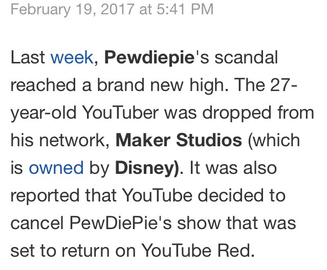 (2/4) He didn’t think they would actually do it, but they did, and was shocked. Many weeks later, WSJ made a out of context article saying that Pewd was a Nazi because of the message that was written. WSJ contacted his sponsors, and his MCN about it, and forced them to drop him.