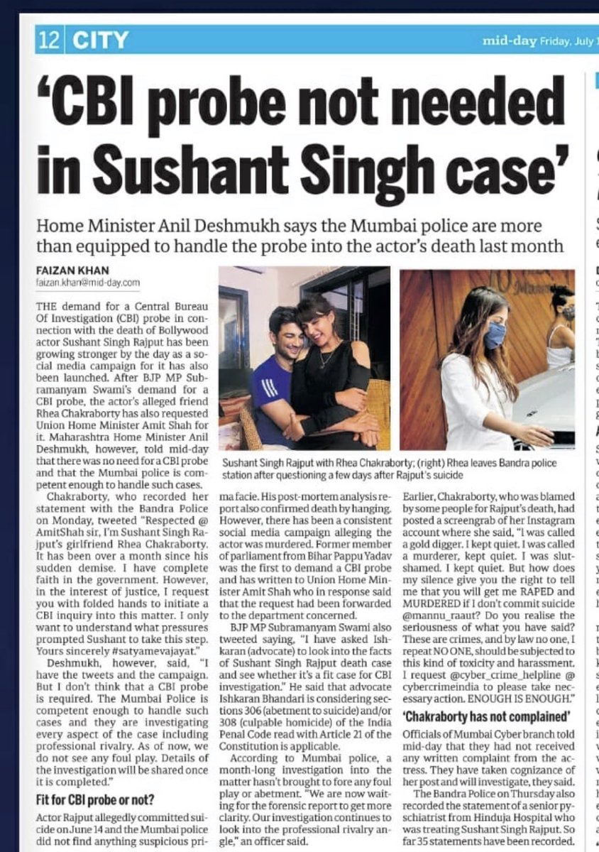 ApurvaU21's tweet photo. They have the audacity to close the case inspite of such Strong Evidences?

1.Rhea Chakraborty is using Sushant's credit card money.

2. Dipesh found with 22 Lakhs, claimed by SSR's bestfriend.

3. Sandeep received 10 crores before the death of Sushant.

#ImmediateCBIForSSR https://t.co/IywQPFVMGN