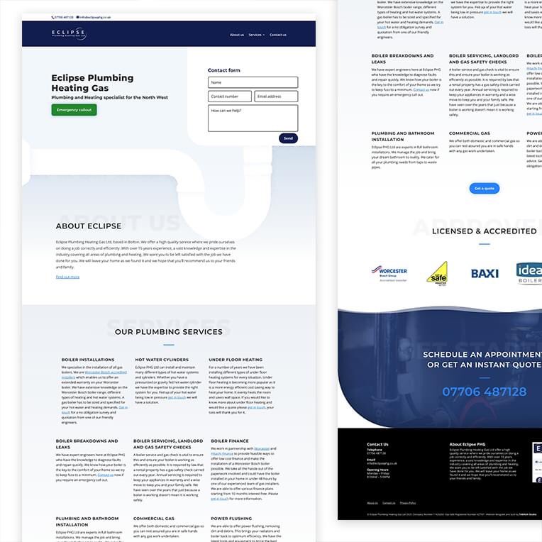 tabakastudio's tweet photo. This week we launched Eclipse website. We've focused on users top tasks when landing on the site, whilst also catering for more in depth content on what services Eclipse  provide, including photos and recommendations. 
#eclipse #westhoughton #plumbing #branding #website #bolton https://t.co/rosgXeFZKc