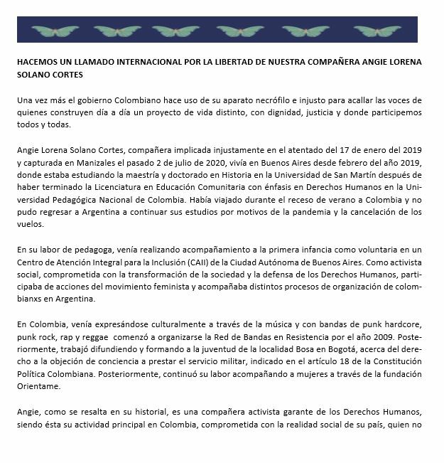 MalegriaY's tweet photo. #MalegríaYLibertad #CampañaInternacional #NoMásMonatajesJudiciales #LibertadParaAngie.🦋🦋🦋🦋🦋🦋
La solidaridad no tiene fronteras ni colores.
¡Exigimos libertad para nuestra compañera y amiga Angie Lorena Solano Cortés! 

¡No más persecución al pensamiento crítico! https://t.co/xqobHQyJOi