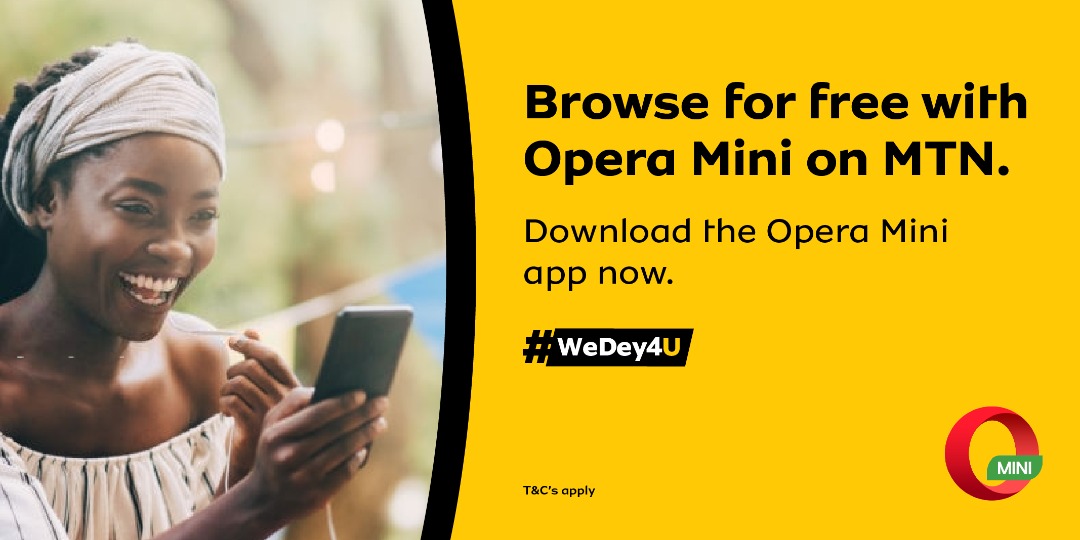 MTNGhana's tweet photo. Enjoy free internet access with Opera Mini on MTN. Install the Opera Mini on your smart phone and discover all the latest news and more for FREE On MTN. T&amp;C's apply #WeDey4U #OperaMiniOnMTN https://t.co/hJWpZfGeg1