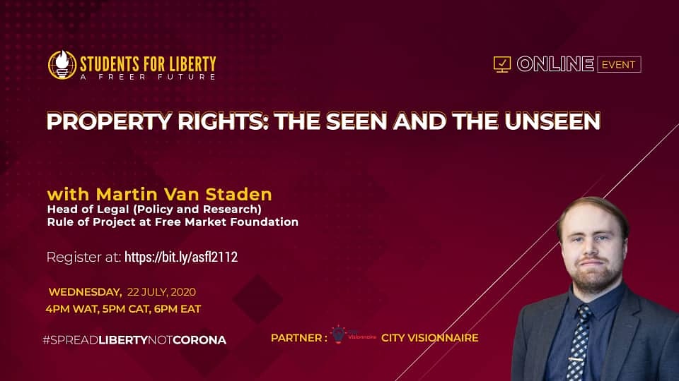 I will be hosting @Martin_ASFL of @FMFSouthAfrica as he will be speaking on the topic 'Property Rights: The Seen and The Unseen' next week #Wednesday by 4pm (WAT) on @AfricanSFL platform, 

Click this link to register: bit.ly/asfl2112

#EventPartner: @CityVisionnaire