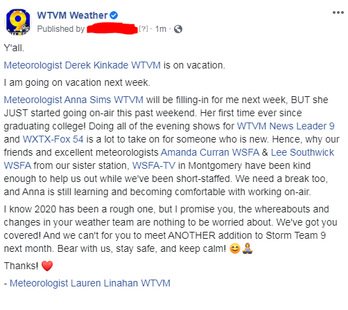 LaurenLinahan's tweet photo. Woosah. 🧘♀️ Thank you, @WSFA_Amanda & @LeeWSFA for helping us out this week! #WeatherFam https://t.co/oxTL6fgPmi