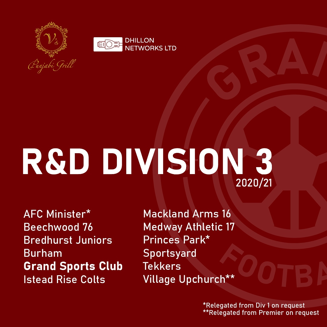 GSC_Football's tweet photo. Rochester & District Div 3.
We have found out who will be with us for the 2020/21 season. Looking to put a disappointing 19/20 campaign behind us & push for the League - Will be a battle!
#WeAreGSC #GrandSportsFootball #VsPunjabiGrill #DhillonNetworksLTD #UpTheGrand https://t.co/1JPu1GRcJM