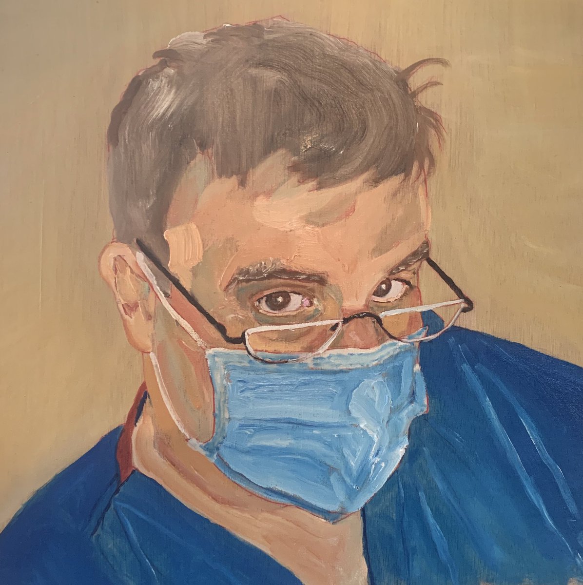 Self portrait #selfportrait #handsurgery #handsurgeon #oilpainting #selftaughtartist #oilportrait #mask