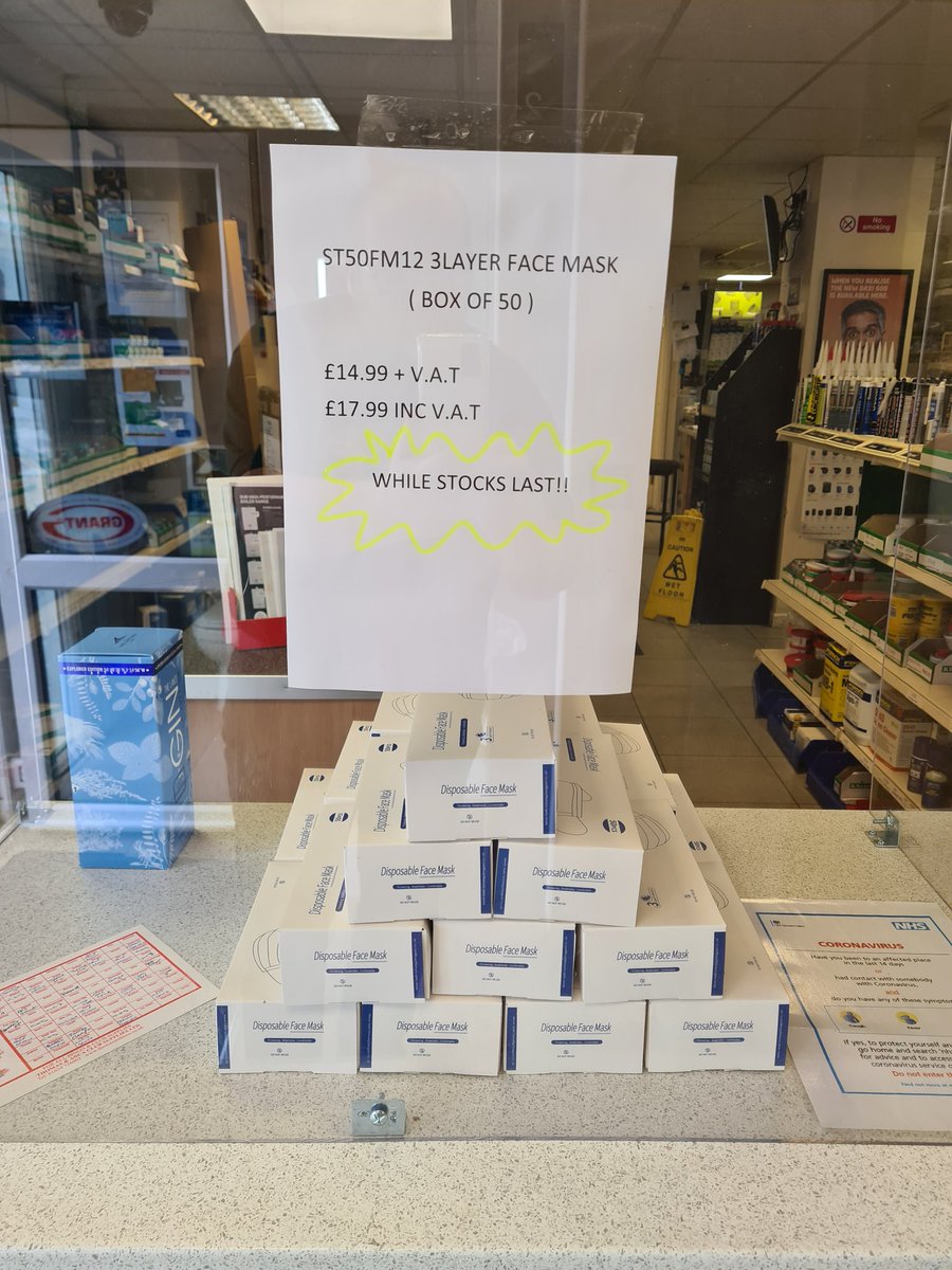 totalplumbinguk's tweet photo. 🎉Now available at all our branches🎊

We have just taken in a delivery of face masks, ST50FM12 3 Layer Face Mask.
They are available in boxes of 50 to trade and retail customers.
They are on sale for £14.99+ v.a t (£17.99 Inc v.a.t) 
Pop along + grab some before they sell out😷 https://t.co/VyWBYuBzia