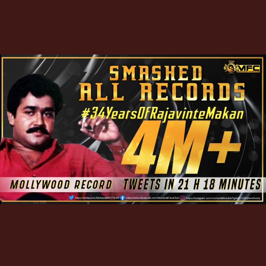 AbhijithUP3's tweet photo. #34YearsOfRajavinteMakan

You Say Competition But We All Know It's Domination😎😎

First 4 Million Twitter Tag Of Mollywood S😍💓😎
#34YearsOfRajavinteMakan https://t.co/iJAQhbN8EX
