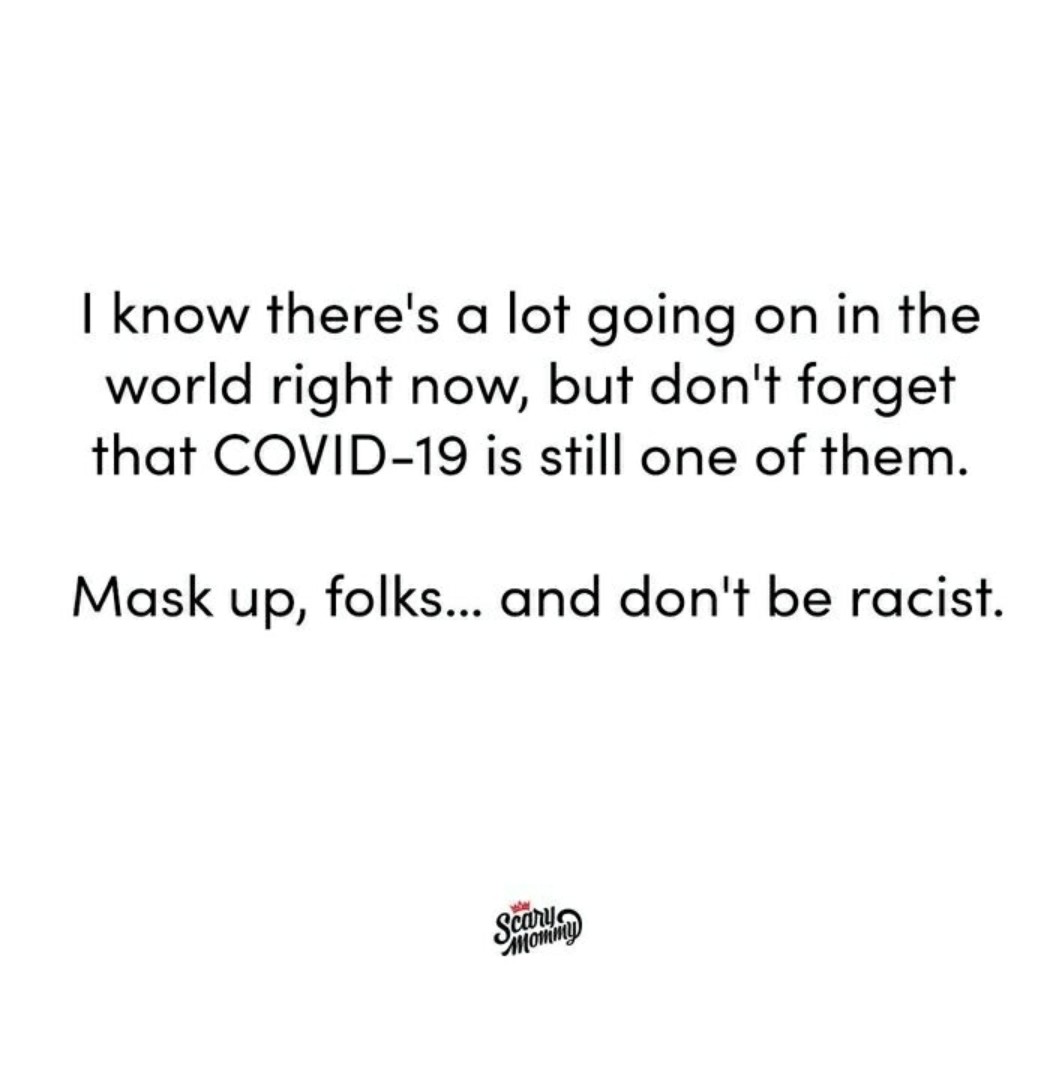 Love_stoned's tweet photo. Mask and and don't be racist! https://t.co/zBZ7tGPHRF