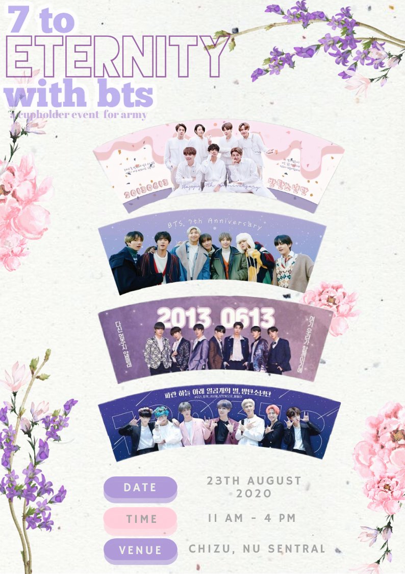 7WITHBTS's tweet photo. 𝟕 𝐓𝐎 𝐄𝐓𝐄𝐑𝐍𝐈𝐓𝐘 𝐖𝐈𝐓𝐇 𝐁𝐓𝐒

"𝑾𝒆 𝒘𝒆𝒓𝒆 𝒐𝒏𝒍𝒚 𝒔𝒆𝒗𝒆𝒏
𝑰, 𝒃𝒖𝒕 𝒘𝒆 𝒉𝒂𝒗𝒆 𝒚𝒐𝒖 𝒂𝒍𝒍 𝒏𝒐𝒘"

𝘣𝘵𝘴' 7𝘵𝘩 𝘢𝘯𝘯𝘪𝘷𝘦𝘳𝘴𝘢𝘳𝘺 𝘤𝘶𝘱𝘩𝘰𝘭𝘥𝘦𝘳 𝘦𝘷𝘦𝘯𝘵

📍 Chizu, NU Sentral
📆 23th August 2020
⏰ 11AM till 4PM 

See you there MY ARMYS! https://t.co/QrF9q0OTYn