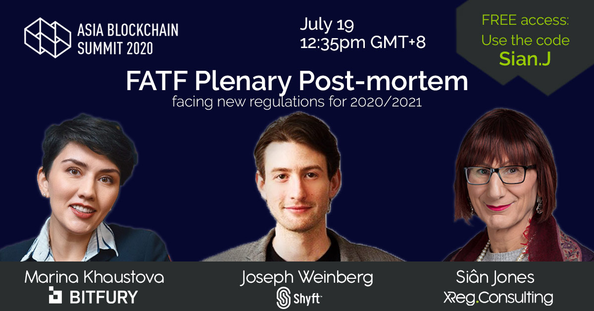 At <a href="/aba_summit/">ABS | Asia Blockchain Summit</a> this Sunday, I'm hosting a Fireside Chat with <a href="/MarinaKhaustova/">Marina Khaustova</a> CEO of <a href="/CrystalPlatform/">Crystal Intelligence</a> (of <a href="/BitfuryGroup/">The Bitfury Group</a>) &amp; <a href="/josephweinberg/">Joseph Weinberg</a> co-founder of <a href="/shyftnetwork/">Shyft Network</a> to discuss the recent #FATF 12-Month Review Report. Catch us on the #Regulation Track: abasummit.io