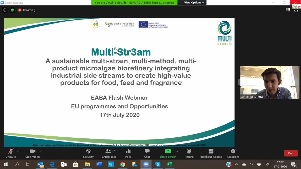 EABA_Algae's tweet photo. And to finish our `Reference Project session` at @EABA_Algae Flash #Webinar: EU Programmes & Opportunities in the #algae #biomass sector comes with #MultiStr3am presented by Tiago Guerra @algae4future A4F (Portugal). Great day! @Buildingonevent #EUprogrammes #algae #microalgae https://t.co/RduolBriJL