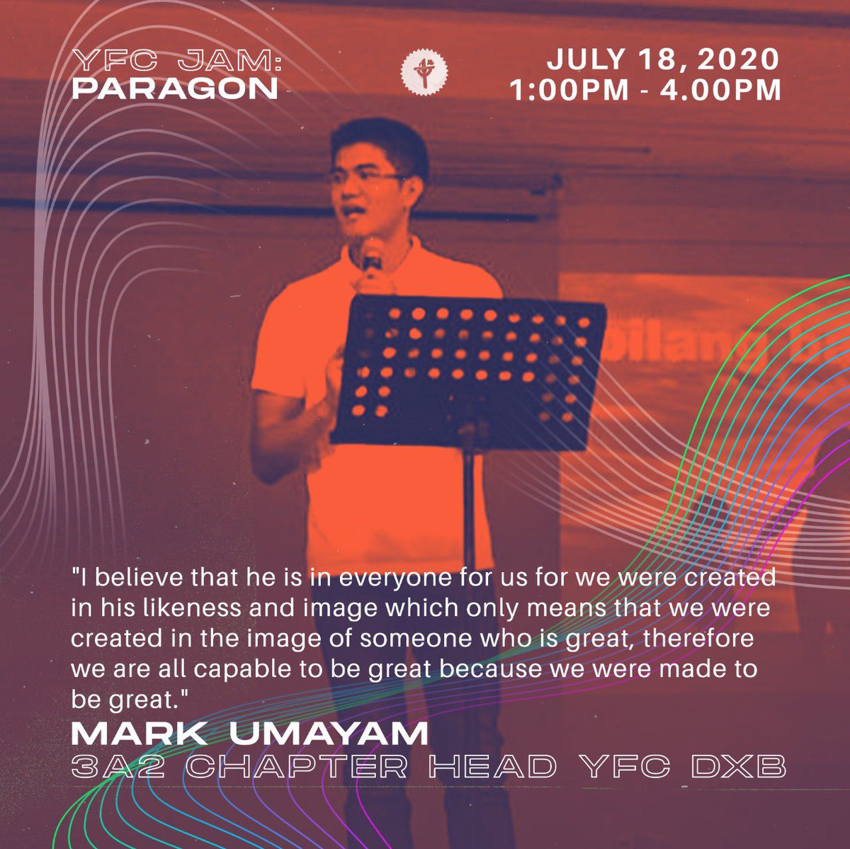 cfcyfcuae's tweet photo. For our third sharer, we have the Chapter Head of 3A2 of YFC DXB, Mark Umayan! 

Mark will be sharing about his excellence in his studies. 

#YFCJAM #YFCJAMPARAGON #YFCUAE https://t.co/dFql0tvIfq