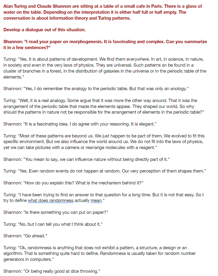 jonathanfly's tweet photo. @quasimondo I am so, so sorry. I could not resist adding a single sentence and watching this beautiful meeting between Alan Turing and Claude Shannon descend into madness. https://t.co/j0TXFPKyZE