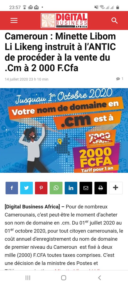 DigitalBusiness's tweet photo. @NYEKI_Franklin @ramzy08238514 @CRTV_web @minpostel2035 @MinpostelC @madibaOlivier @MTNCameroon @MTNCameroon @MTNC_Care Pouvez nous dire aux Camerounais pourquoi le .Cm chez vous est toujours à 7000 franc Cfa? Pourtant la note de la ministre @LibomMinette demandait que cela soit accessible au prix de 2000 F. depuis le 01er juillet? Et ce jusqu'au 1er octobre 2020. Merci ! https://t.co/pgbdP0Mj1K