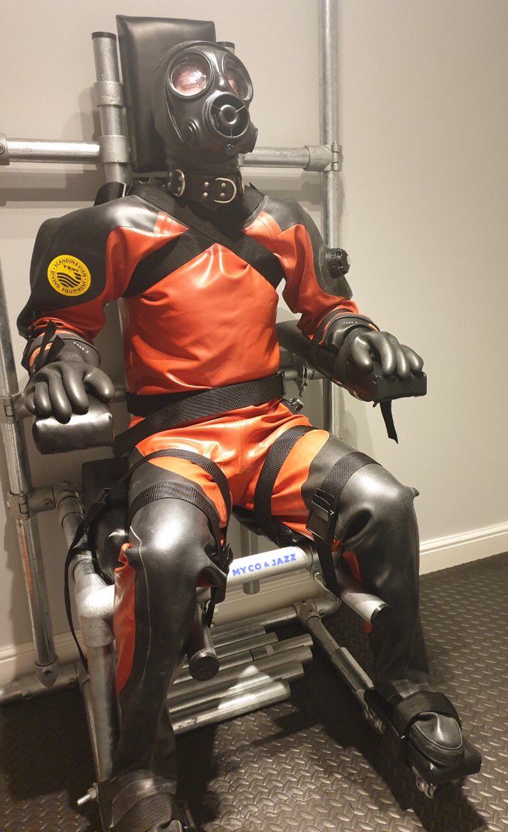 KinkyMyco's tweet photo. #FlashbackFriday to the first use of the bondage chair and my drysuit. Chair is in need of more use, hopefully we can soon https://t.co/m3jm7k2V9x