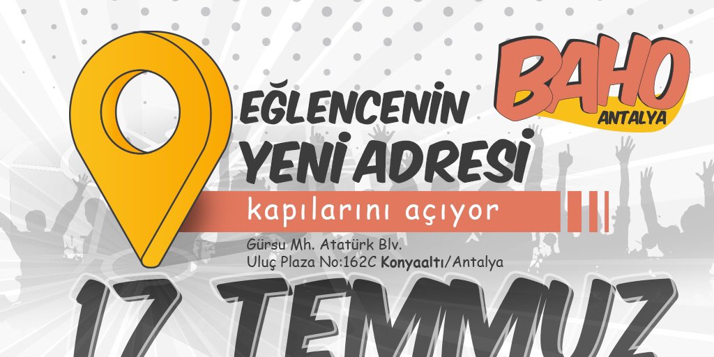 Eğlencenin yeni adresi kapılarının açıyor!
Tüm Antalyalıları ve Antalya’ya yolu düşenleri bekliyoruz. 😊
17 Temmuz 20.00 Açılıyoruz. 
#antalya #konyaaltı #baho #pub #konser #eğlence #happy #instadaily #happyhour #beach #keyif #nightparty #party