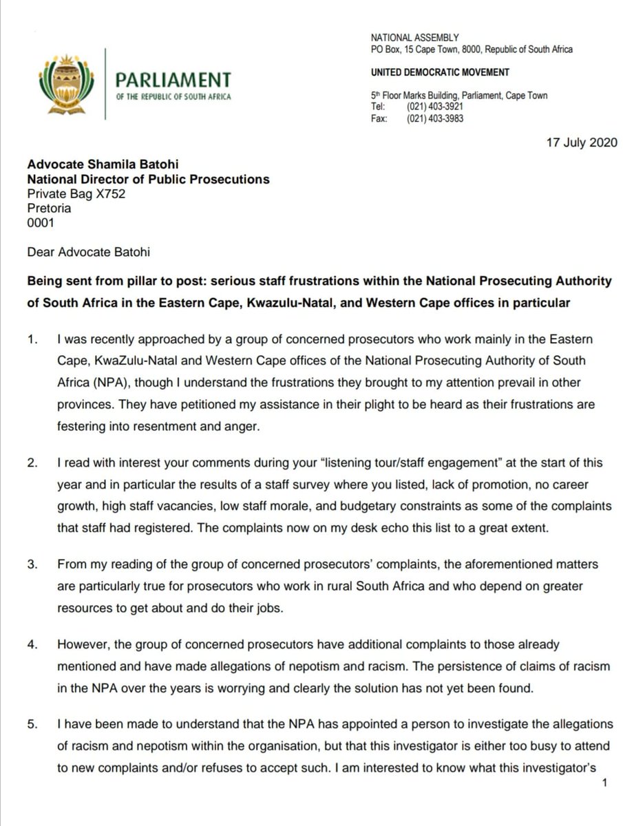 BantuHolomisa's tweet photo. What is going on at the @NPA_Prosecutes? Prosecutors are angry still at alleged racism, nepotism and corruption. The #NPA seems to be failing under #ShamilaBatohi's watch. We asked her some pointed questions. #AddressTheMess https://t.co/L4W75rinuA