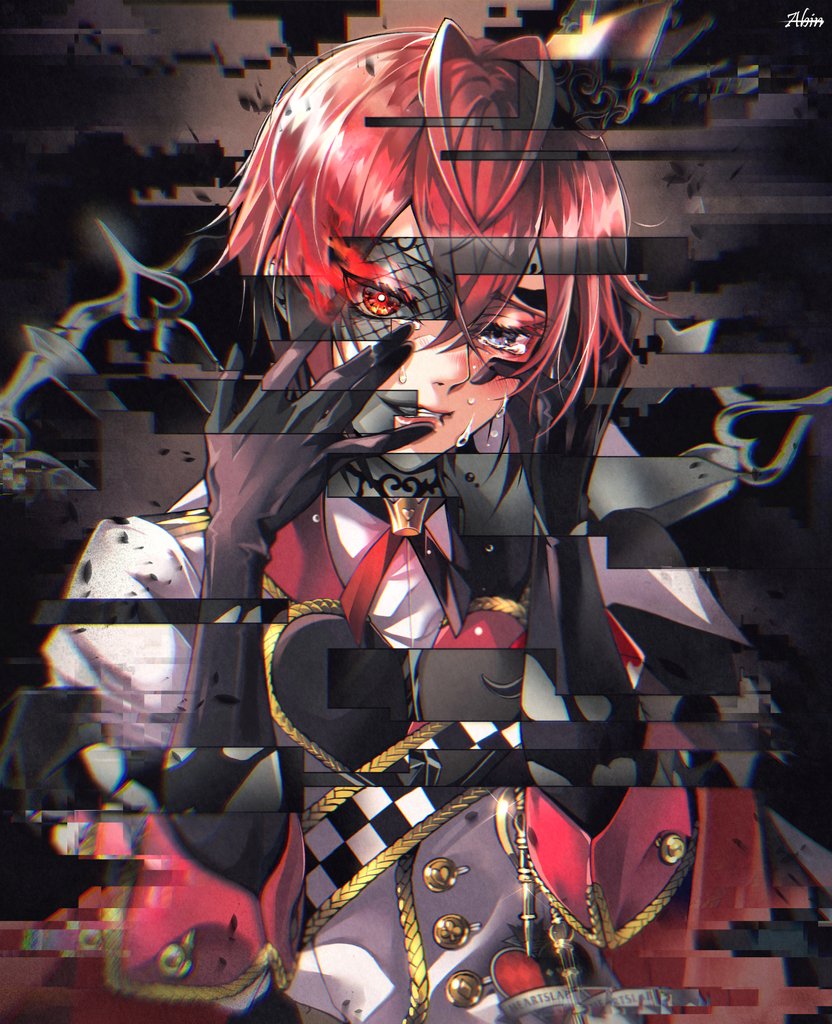1boy red hair male focus red eyes gloves solo crown  illustration images