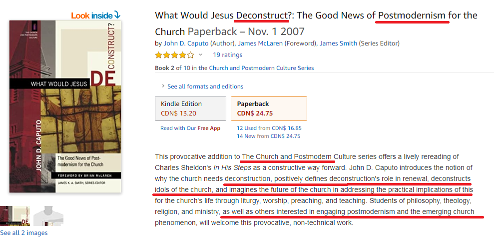 7/ Why did it fail? Because Brian McLaren and John Caputo worked tirelessly to bring postmodernism into Christianity. Remember WWJD? What Would Jesus Do? Here's the postmodern version from a book by Caputo (forward by Mclaren):What Would Jesus DECONSTRUCT?Read the description