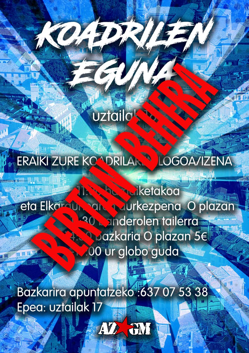 azgm_irunea's tweet photo. AUPA GAZTE!
Auzoan Covid-19aren azken agerpenak direla medio, arduratsuena biharko koadrilen eguna bertan behera uztea erabaki dugu. Espero dugu denak osasuntsu egotea.✊🏻 https://t.co/dWepax9aO4