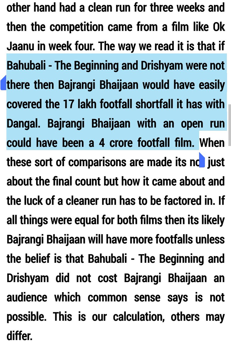 Bajrangi Bhaijaan Destroyed every Box office records which existed & created new ones which is still unbroken. From West Bengal ( which sometimes underperform for salman ) To Rajasthan to Delhi/Ncr & mumbai. Every circuit saw Record numbers thanks to the initial pull of Megastar.